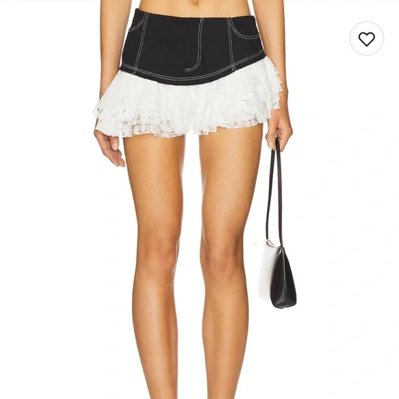 dark denim and White Ruffled Mini Skirt - Picture 2 of 5